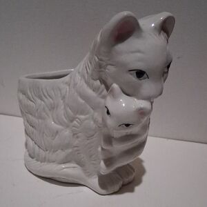 White Ceramic Cat Planter